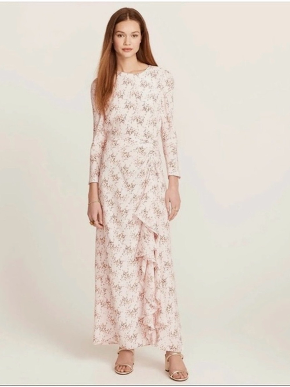 J. Crew Pale Pink Floral Long-Sleeve Open-Back Maxi Dress
